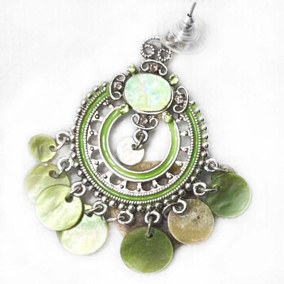 Boho Shell Crystal Rhinestone Dangle Earrings - Picture 2 of 5